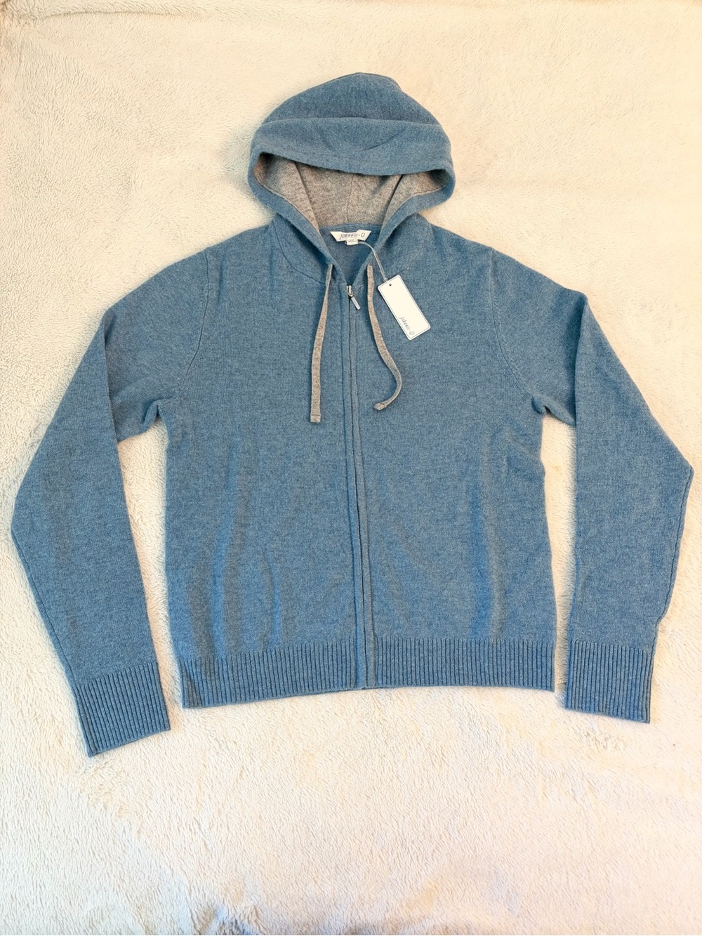 NEW Johnnie-O XS Womens 100% Cashmere Full Zip Hooded Sweater cardigan blue